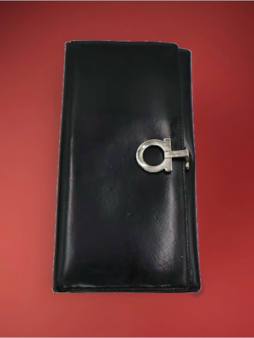 Salvatore Ferragamo Black Leather Wallet with Silver Gancini Hardware
